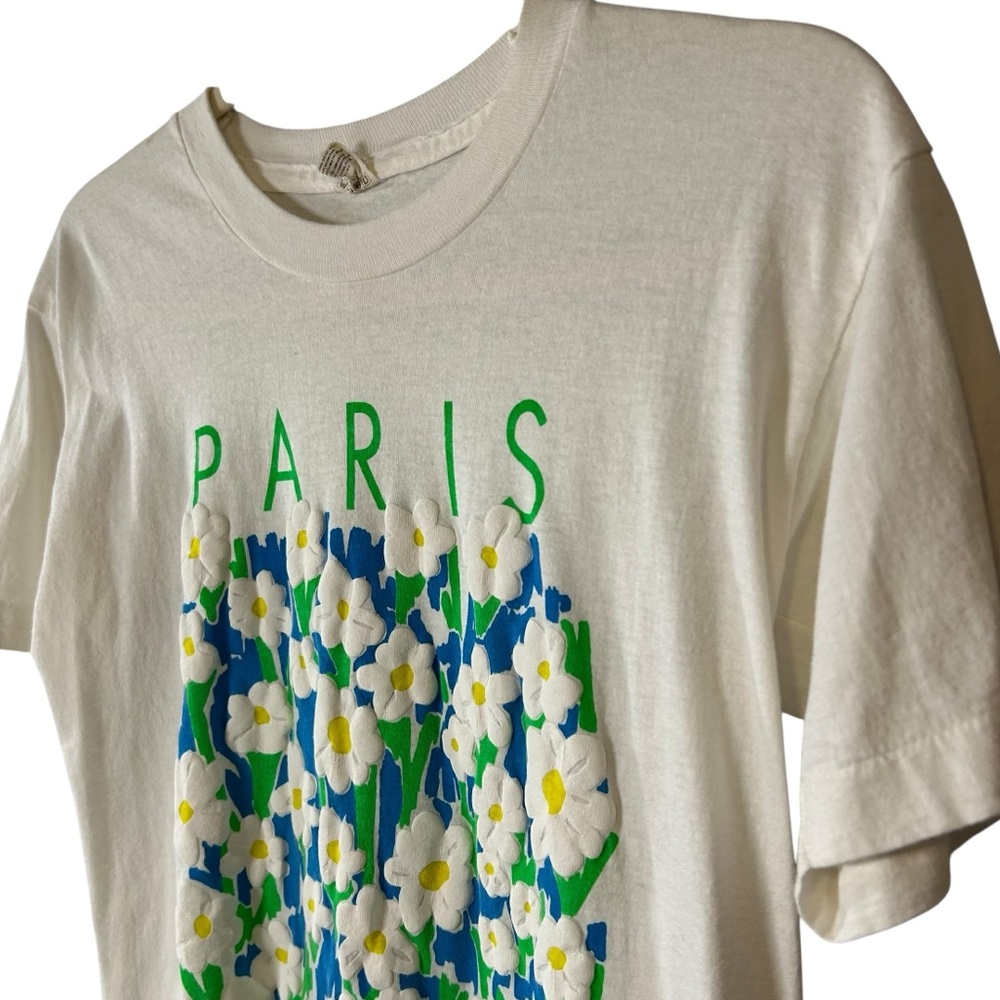 Vintage Paris France Daisy Floral Tee 90s Single Stitch Tourist Shirt M - Picture 3 of 9